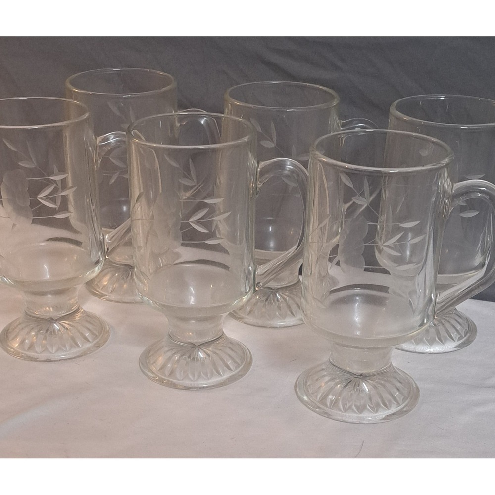 Vintage Princess House Heritage Crystal Irish Coffee Mugs Etched Floral Pattern - Picture 8 of 16